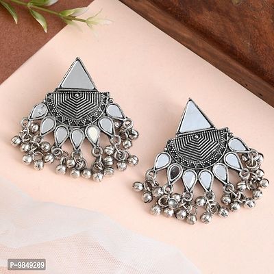 Silver Oxidized Earring Set for Women (Off White)
