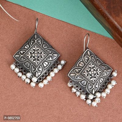 Silver Oxidized Earring Set for Women-thumb0