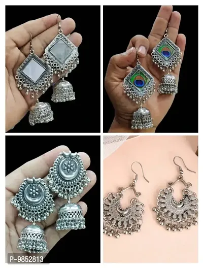 Silver Oxidized Earring Set for Women (Pack of 4)