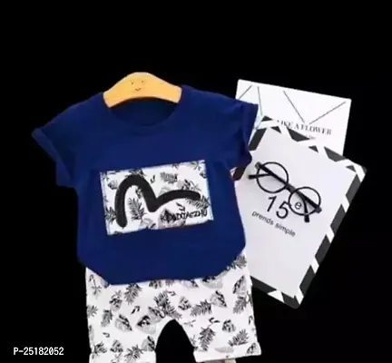 Fabulous Navy Blue Cotton Clothing Set For Boys-thumb0