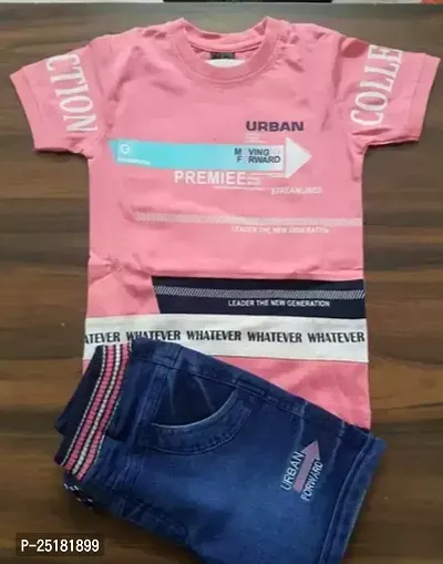 Fabulous Pink Cotton Clothing Set For Boys