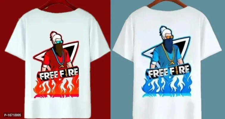 WHITE POLYESTER BOYS T SHIRTS WITH FREEFIRE COLOUR PRINT _PACK OF 2)