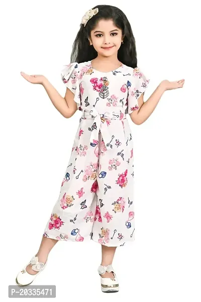 S N Collection Chiffon Casual Floral Print Jumpsuit Dress for Girls (Pink, 9-10 Years)