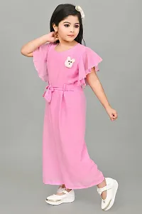 S N Collection Cotton Blend Casual Solid Jumpsuit Dress for Girls (Pink, 5-6 Years)-thumb2