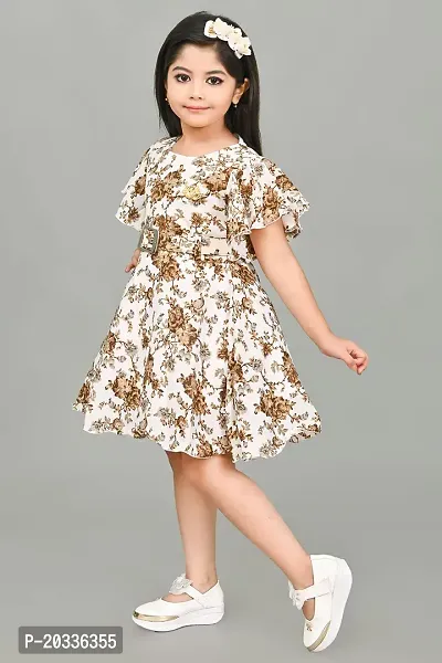 S N Collection Chiffon Casual Midi Floral Printed Dress for Girls (Brown, 2-3 Years)-thumb5