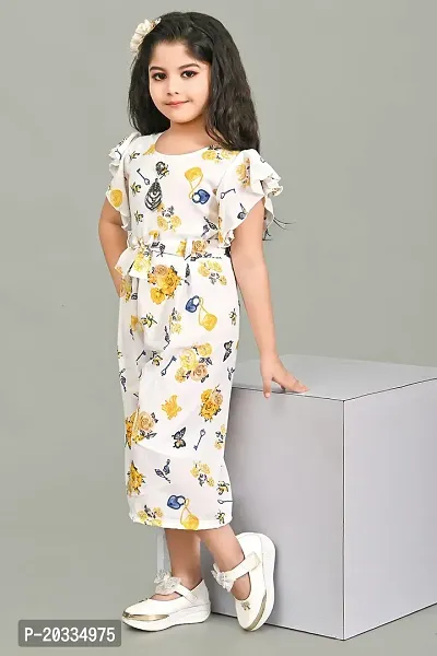 S N Collection Chiffon Casual Floral Print Jumpsuit Dress for Girls (Yellow, 5-6 Years)-thumb5