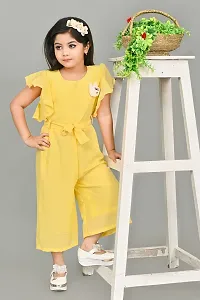 S N Collection Cotton Blend Casual Solid Jumpsuit Dress for Girls (Yellow, 2-3 Years)-thumb4