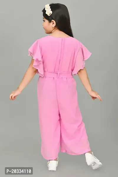 S N Collection Cotton Blend Casual Solid Jumpsuit Dress for Girls (Pink, 8-9 Years)-thumb2