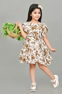 S N Collection Chiffon Casual Midi Floral Printed Dress for Girls (Brown, 3-4 Years)-thumb3