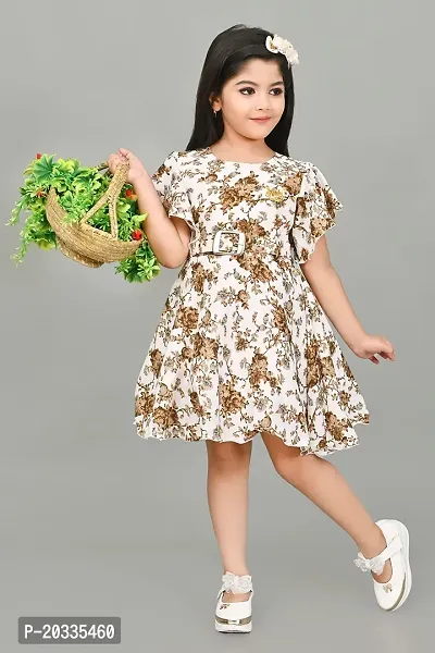 S N Collection Chiffon Casual Midi Floral Printed Dress for Girls (Brown, 3-4 Years)-thumb4