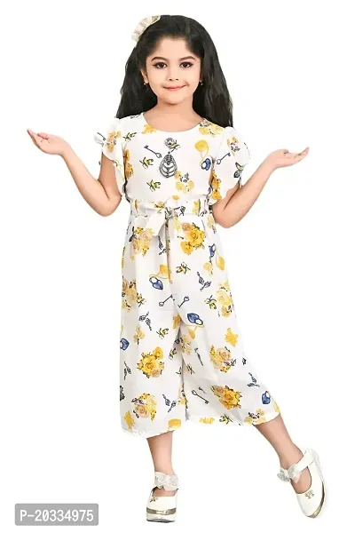 S N Collection Chiffon Casual Floral Print Jumpsuit Dress for Girls (Yellow, 5-6 Years)-thumb0