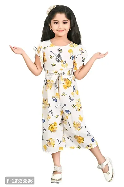 S N Collection Chiffon Casual Floral Print Jumpsuit Dress for Girls (Yellow, 7-8 Years)