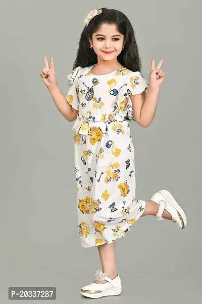 S N Collection Chiffon Casual Floral Print Jumpsuit Dress for Girls (Yellow, 7-8 Years)-thumb3