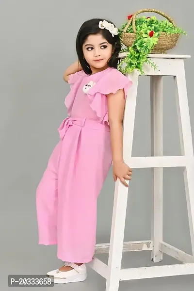 S N Collection Cotton Blend Casual Solid Jumpsuit Dress for Girls (Pink, 4-5 Years)-thumb5