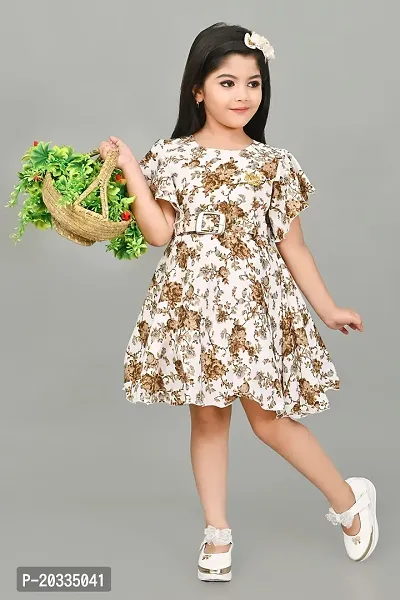 S N Collection Chiffon Casual Midi Floral Printed Dress for Girls (Brown, 5-6 Years)-thumb4