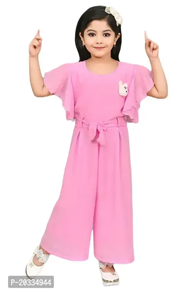 S N Collection Cotton Blend Casual Solid Jumpsuit Dress for Girls (Pink, 7-8 Years)-thumb0