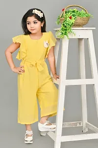 S N Collection Cotton Blend Casual Solid Jumpsuit Dress for Girls (Yellow, 3-4 Years)-thumb4