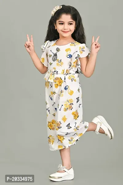 S N Collection Chiffon Casual Floral Print Jumpsuit Dress for Girls (Yellow, 5-6 Years)-thumb3