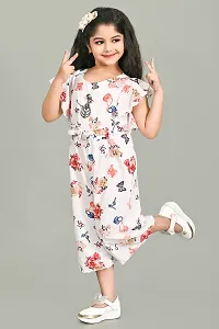 S N Collection Chiffon Casual Floral Print Jumpsuit Dress for Girls (Orange, 4-5 Years)-thumb2