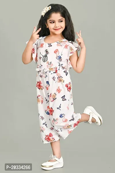 S N Collection Chiffon Casual Floral Print Jumpsuit Dress for Girls (Orange, 4-5 Years)-thumb3