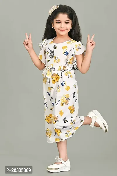 S N Collection Chiffon Casual Floral Print Jumpsuit Dress for Girls (Yellow, 2-3 Years)-thumb3