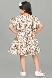 S N Collection Chiffon Casual Midi Floral Printed Dress for Girls (Brown, 6-7 Years)-thumb1