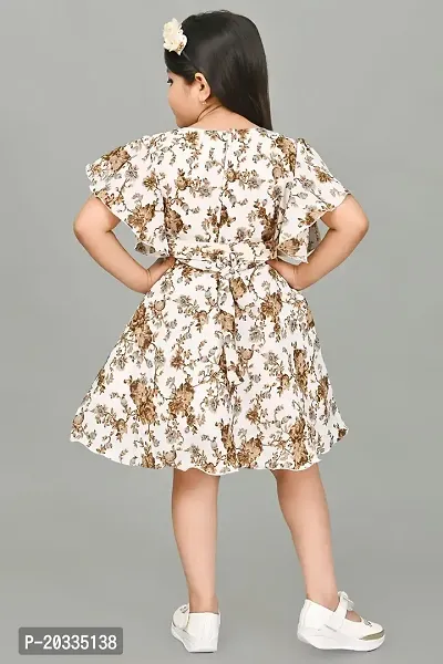 S N Collection Chiffon Casual Midi Floral Printed Dress for Girls (Brown, 6-7 Years)-thumb2