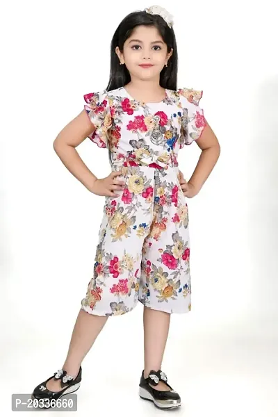 S N Collection Chiffon New Casual Floral Printed Jumpsuit Dress for Girls(5-6) year