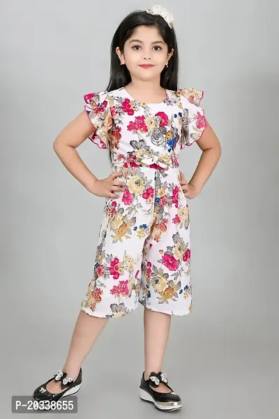 S N Collection Chiffon New Casual Floral Printed Jumpsuit Dress for Girls(3-4) year