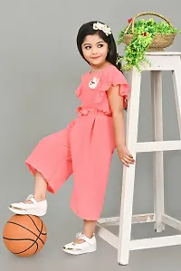 S N Collection Cotton Blend Casual Solid Jumpsuit Dress for Girls (Orange, 2-3 Years)-thumb4