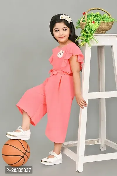 S N Collection Cotton Blend Casual Solid Jumpsuit Dress for Girls (Orange, 2-3 Years)-thumb5