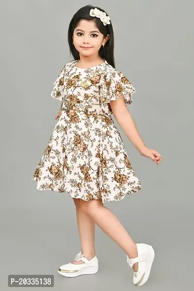 S N Collection Chiffon Casual Midi Floral Printed Dress for Girls (Brown, 6-7 Years)-thumb5