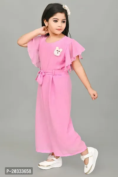 S N Collection Cotton Blend Casual Solid Jumpsuit Dress for Girls (Pink, 4-5 Years)-thumb3