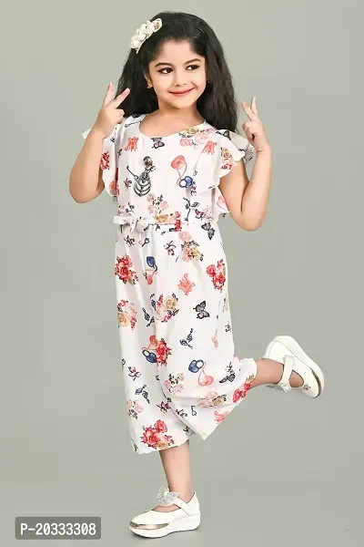 S N Collection Chiffon Casual Floral Print Jumpsuit Dress for Girls (Orange, 7-8 Years)-thumb3