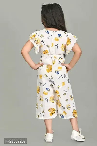 S N Collection Chiffon Casual Floral Print Jumpsuit Dress for Girls (Yellow, 7-8 Years)-thumb2