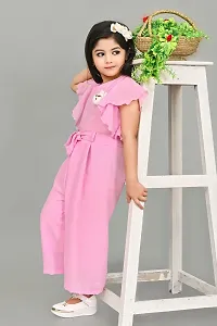 S N Collection Cotton Blend Casual Solid Jumpsuit Dress for Girls (Pink, 9-10 Years)-thumb4