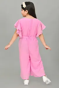 S N Collection Cotton Blend Casual Solid Jumpsuit Dress for Girls (Pink, 4-5 Years)-thumb1