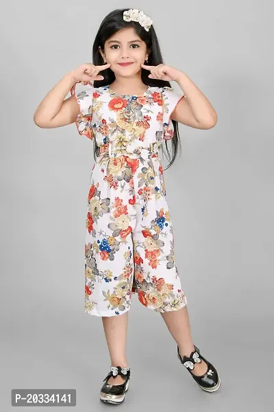 S N Collection Chiffon New Casual Floral Printed Jumpsuit Dress for Girls(3-4) year