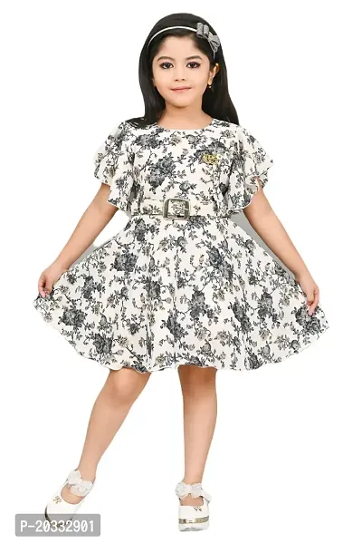 S N Collection Chiffon Casual Midi Floral Print Dress for Girls