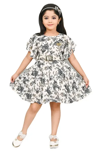 S N Collection Chiffon Casual Midi Floral Print Dress for Girls