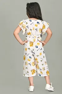 S N Collection Chiffon Casual Floral Print Jumpsuit Dress for Girls (Yellow, 5-6 Years)-thumb1