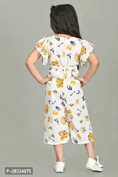 S N Collection Chiffon Casual Floral Print Jumpsuit Dress for Girls (Yellow, 5-6 Years)-thumb2