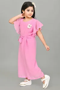 S N Collection Cotton Blend Casual Solid Jumpsuit Dress for Girls (Pink, 7-8 Years)-thumb2