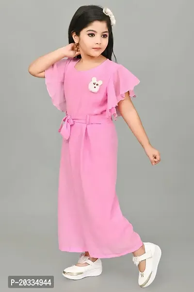S N Collection Cotton Blend Casual Solid Jumpsuit Dress for Girls (Pink, 7-8 Years)-thumb3