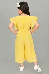 S N Collection Cotton Blend Casual Solid Jumpsuit Dress for Girls (Yellow, 9-10 Years)-thumb1