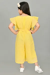 S N Collection Cotton Blend Casual Solid Jumpsuit Dress for Girls (Yellow, 3-4 Years)-thumb1