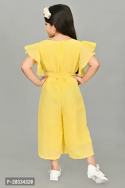 S N Collection Cotton Blend Casual Solid Jumpsuit Dress for Girls (Yellow, 3-4 Years)-thumb2