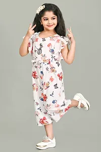 S N Collection Chiffon Casual Floral Print Jumpsuit Dress for Girls (Orange, 6-7 Years)-thumb2