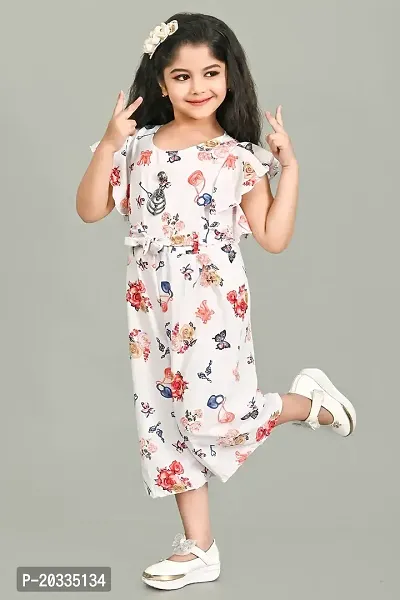 S N Collection Chiffon Casual Floral Print Jumpsuit Dress for Girls (Orange, 6-7 Years)-thumb3