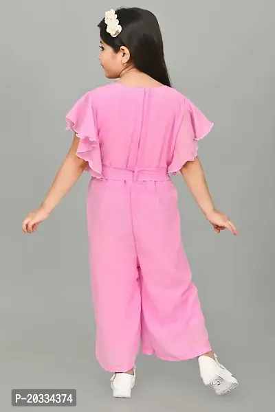 S N Collection Cotton Blend Casual Solid Jumpsuit Dress for Girls (Pink, 5-6 Years)-thumb2